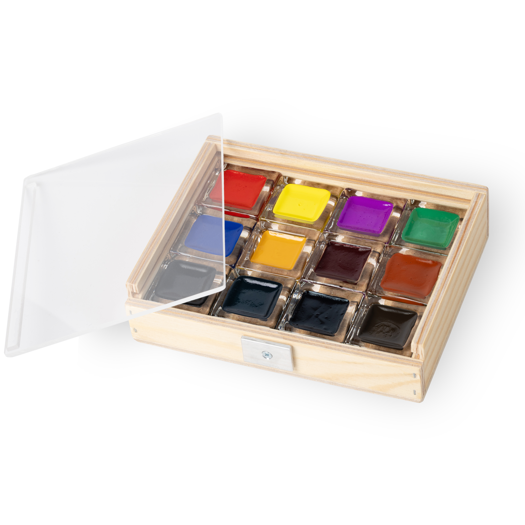 Akvarellåda, 12 färger i glaskopp
